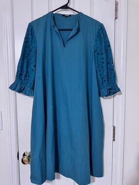 Teal Eyelet-Sleeve Midi Dress by Aly Daly